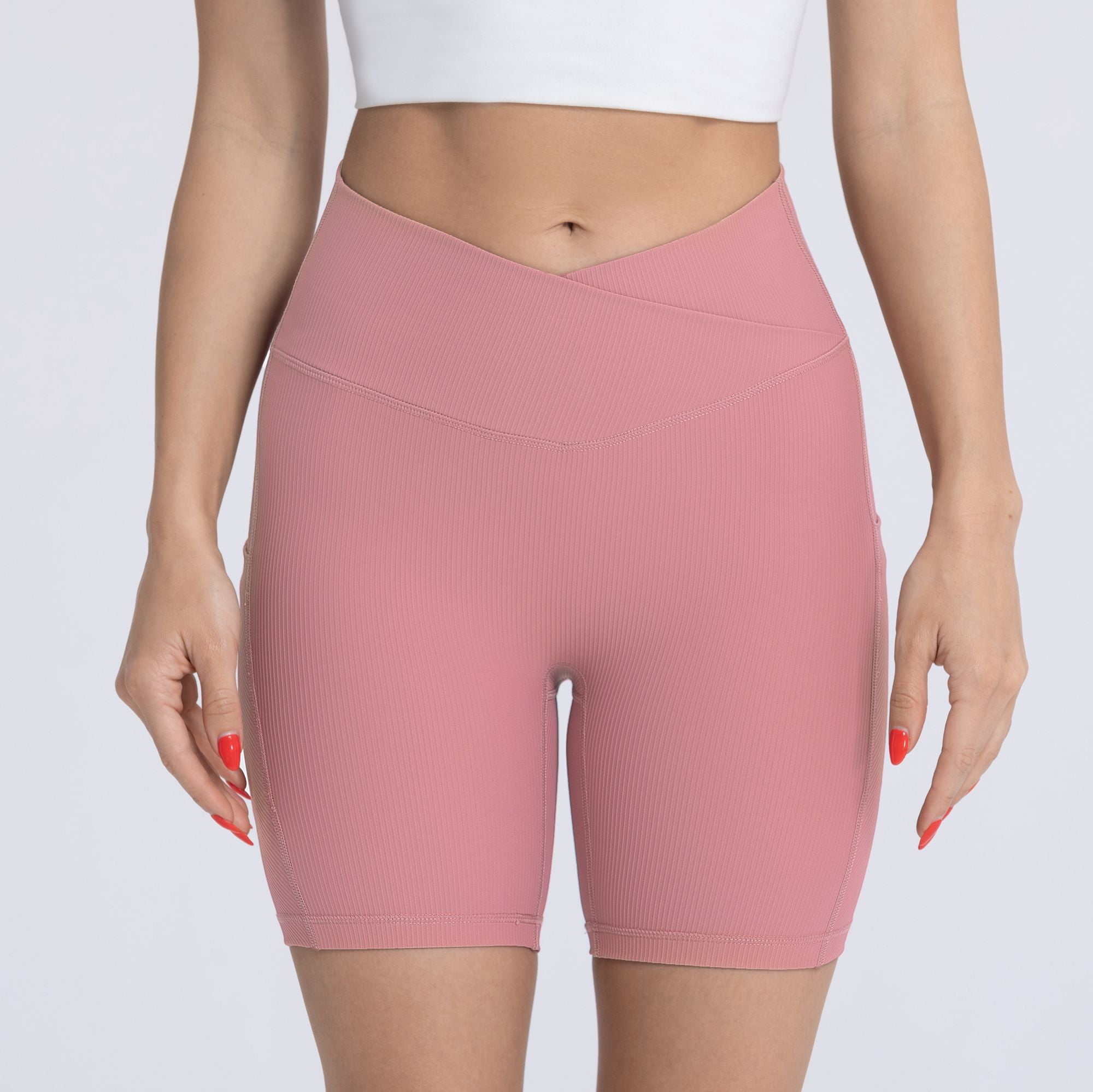 SEASUM Yoga Biker Shorts for Women Cross Waist Seamless Gym Sport