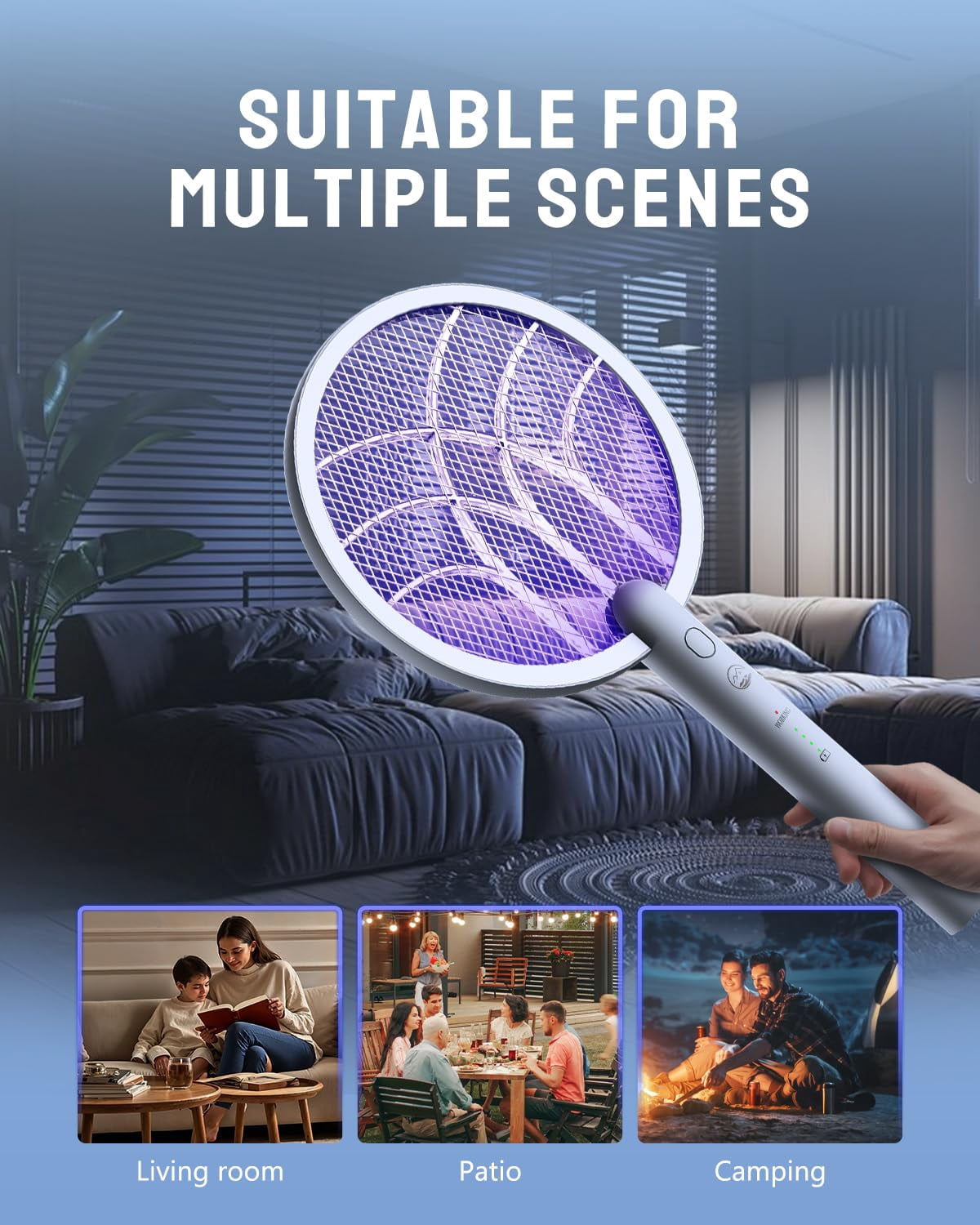 Electric Fly Swatter Racket  4000v Zapper With 1800mah Rechargeable & Dual Modes 2 In 1 Purple Mosquito Light Killer 3-layer Safety Mesh For Indoor Home Patio Camp(1 Pack)