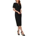 thumbnail image 4 of INSPIRE CHIC Women's Formal Sheath Dress Puff Sleeve Keyhole Round Neck Elegant Business Midi Pencil Dresses S Black, 4 of 6
