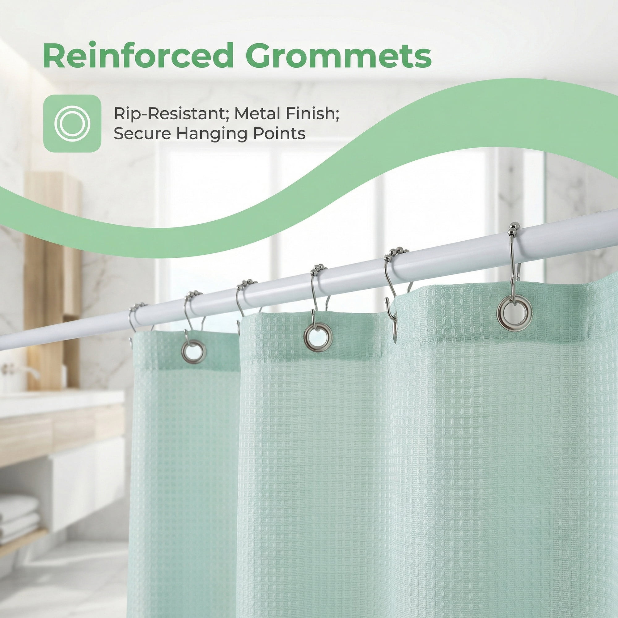 Unique Bargains Waffle Weave Shower Curtain with Excellent Drape Mint Green 71"W x 71"L