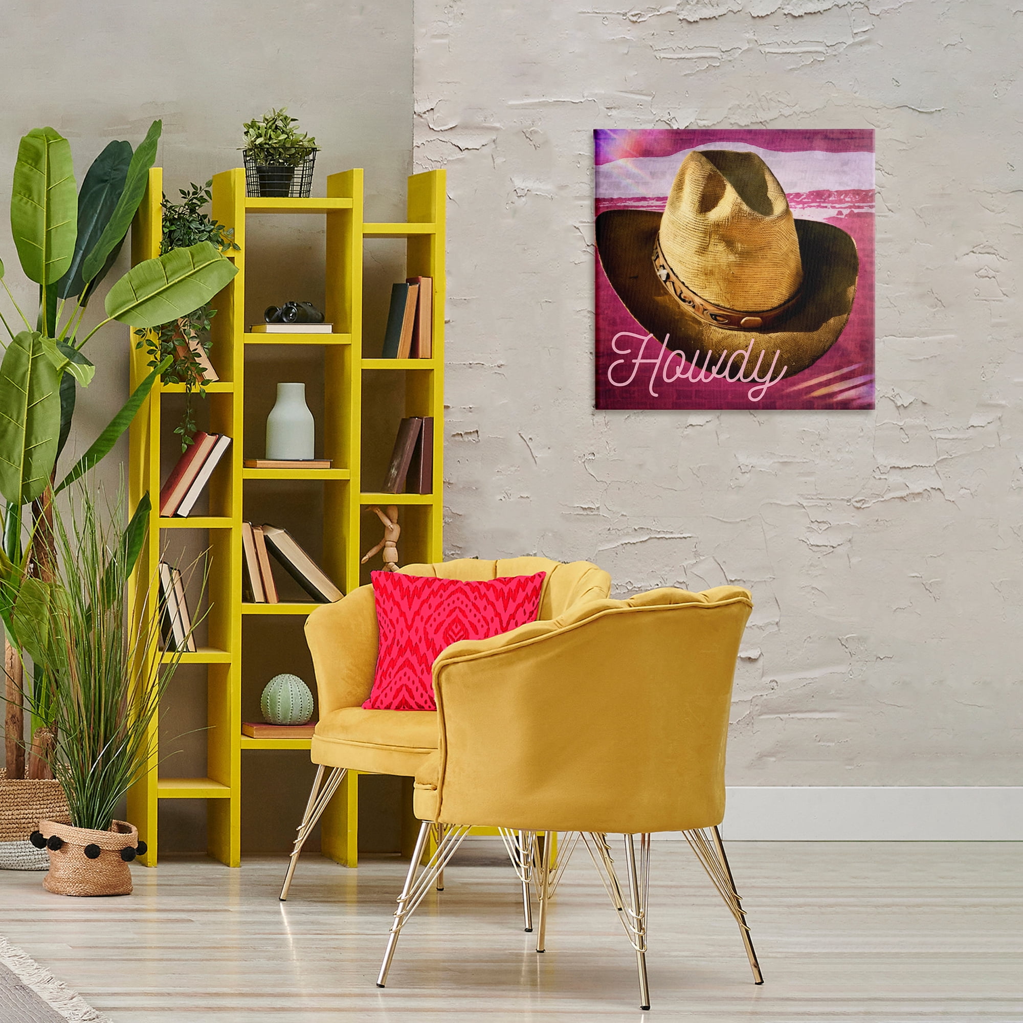 Stupell Industries Howdy Cowboy Hat on Pink Text & Numbers Painting Wrapped Canvas Art Print Wall Art, 24 x 24