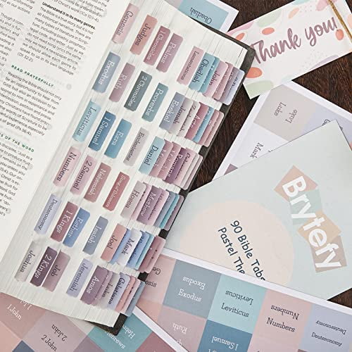 Pastel Bible Tabs, Laminated Bible Tabs for Women, Bible Journaling Supplies,  Bible Book Tabs, Christian Gift, 90 Bible Tabs Old and New Testament,  Includes 24 Blank Tabs 