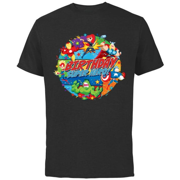 Marvel Avengers Birthday Super Hero - Short Sleeve Cotton T-Shirt for Adults - Customized-Black
