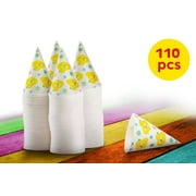 110 Snow Cone Cups | 6oz Size | Disposable Paper | Leak Proof Wax Coating | For Shaved Ice