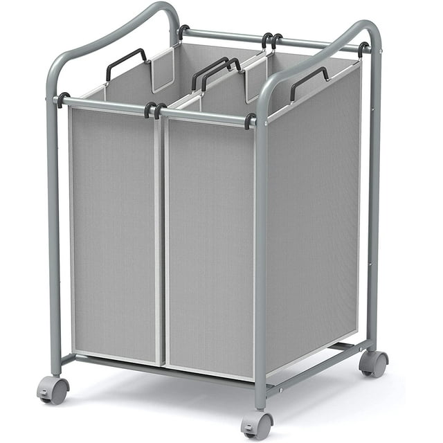 pleHouseware Chariot de Tri pour Lessive à Roulettes Robuste à 2 Sacs, Gris Foncé Gris