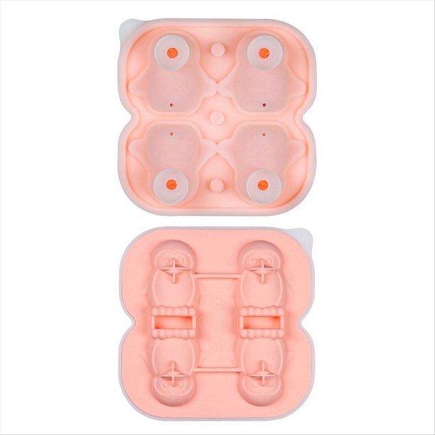 Molde para Cubitos de Hielo de PingüIno, Bandeja para Cubitos de Hielo con Formas Divertidas, Haga 4 Lindas Bolas de Hielo de PingüIno para Bebidas, CóCteles, Café Helado, Rosa