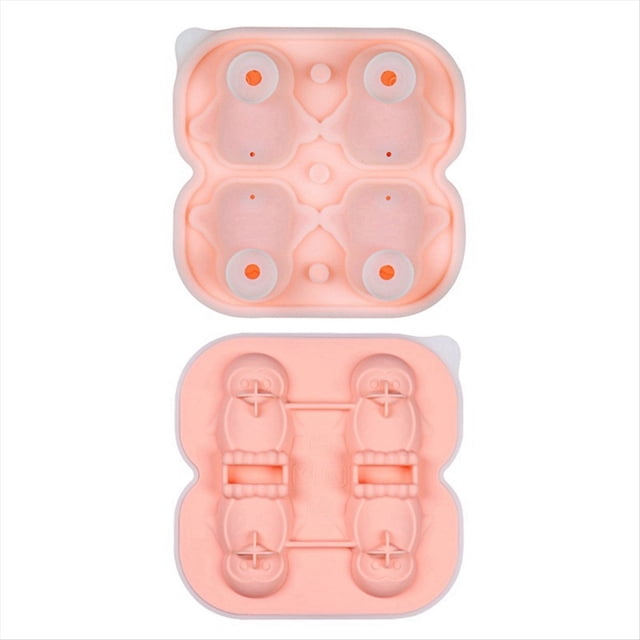 Molde para Cubitos de Hielo de PingüIno, Bandeja para Cubitos de Hielo con Formas Divertidas, Haga 4 Lindas Bolas de Hielo de PingüIno para Bebidas, CóCteles, Café Helado, Rosa