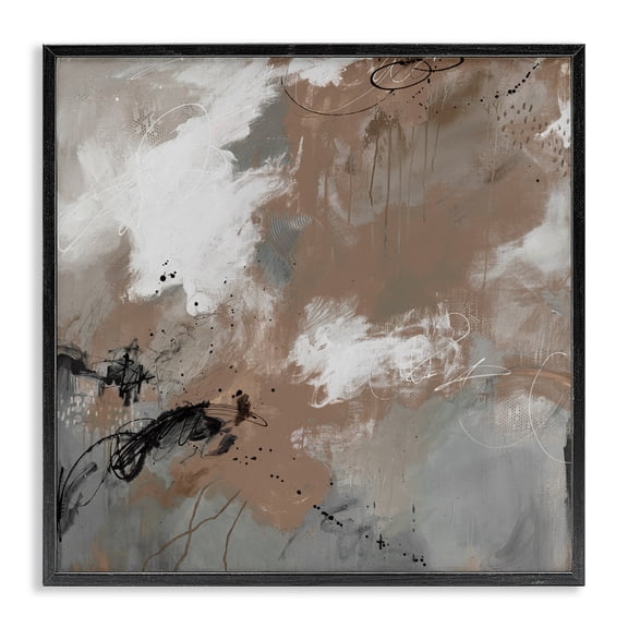 Stupell Industries Contemporary Brown & Grey Brushwork Black Framed Giclee Art, 12 x 12, by Ruth Fromstein
