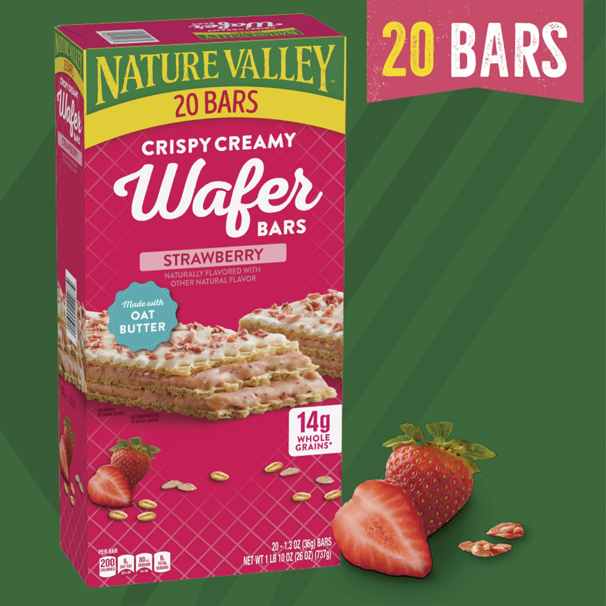 Nature Valley Strawberry Crispy Creamy Wafer Bars, Made with Oat Butter and Whole Grains, 20 Bars, 26 oz Box