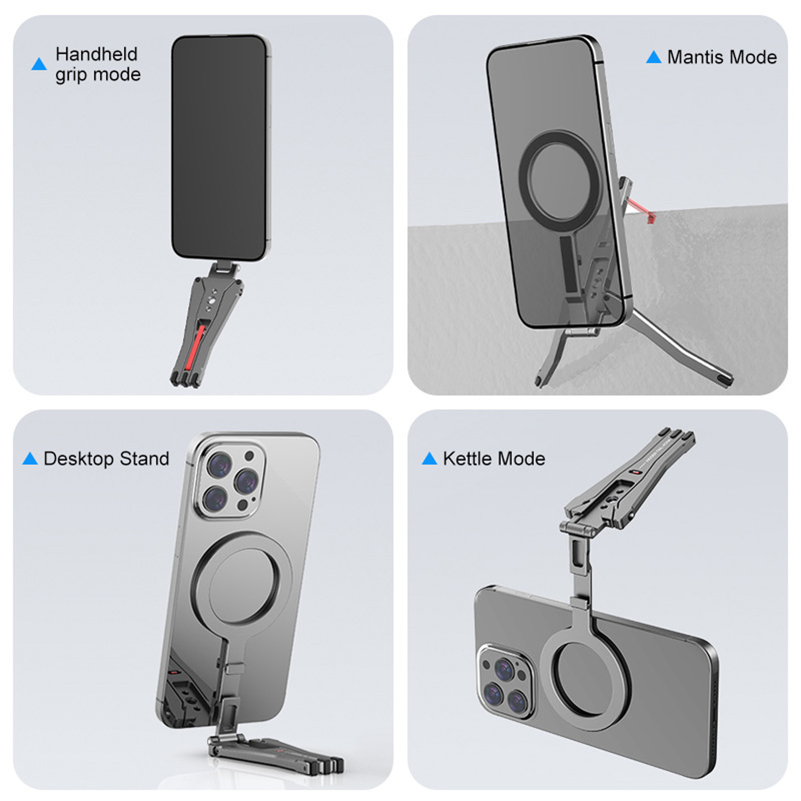 Phone Stand Aluminum Foldable Multiple Functional Tripods With Cold Shoe Mount Not Slip Base for Phones 12 16
