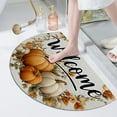 thumbnail image 4 of 35.43*23.62in Halloween Semi-Circular Pumpkin Door Mat, Printed Floor Mat, Polyester Entrance Mat, Autumn Thanksgiving Porch Entry Mat, Easy-to-Clean Indoor & Outdoor Mat, 4 of 5