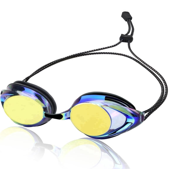 Otionus Adult Swim Race Goggles with Bungee Strap, Anti-Fog Mirrored Lens, Men and Women