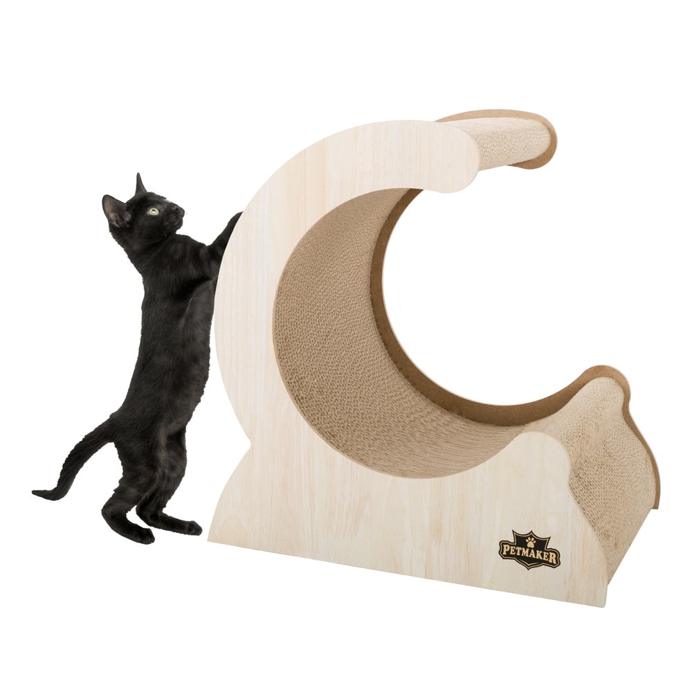 Cat Scratching Post Wood and Cardboard Incline Vertical Scratcher Station for Kittens and Large