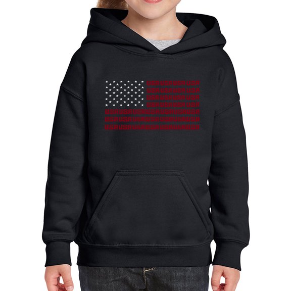 Girl's Word Art Hooded Sweatshirt - USA Flag