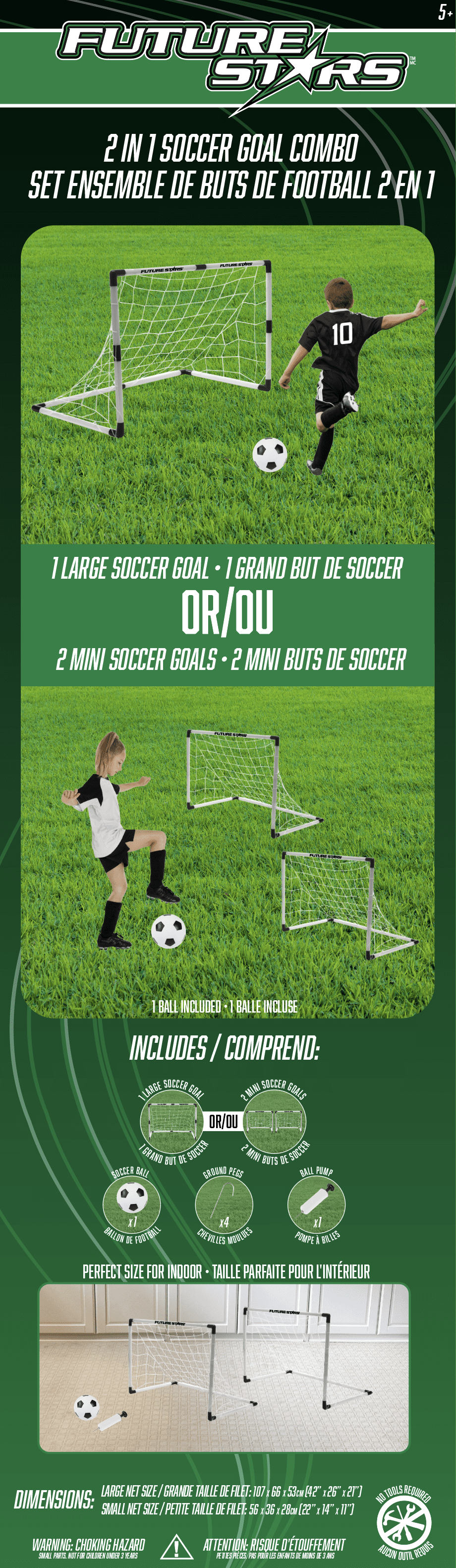 Future Stars 2-in-1 Junior Soccer Game Set - Nets, Ball and Pump - For Ages 2 and Up