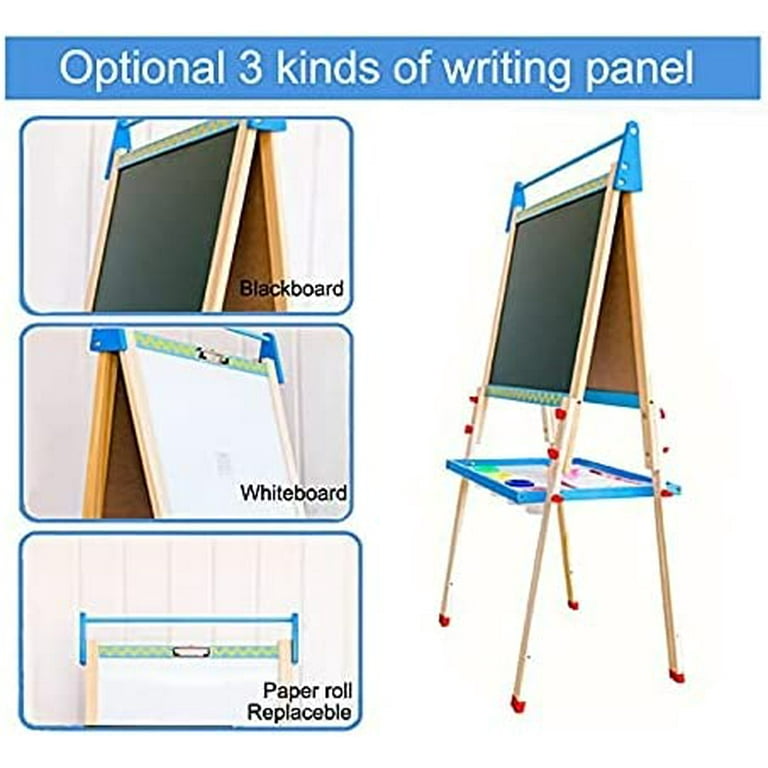 Kids Easel with Wooden Paper roll Holder Double-Sided Whiteboard &  Chalkboard Kids Art Easel Magnetics, Numbers and Others, Easley for  Kids,Tollders