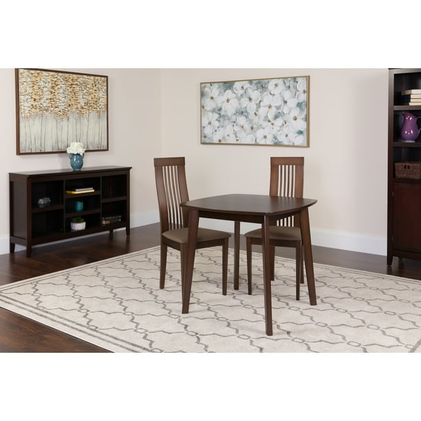 Flash Furniture Bristol 3 Piece Espresso Wood Dining Table Set with Framed Rail Back Design Wood