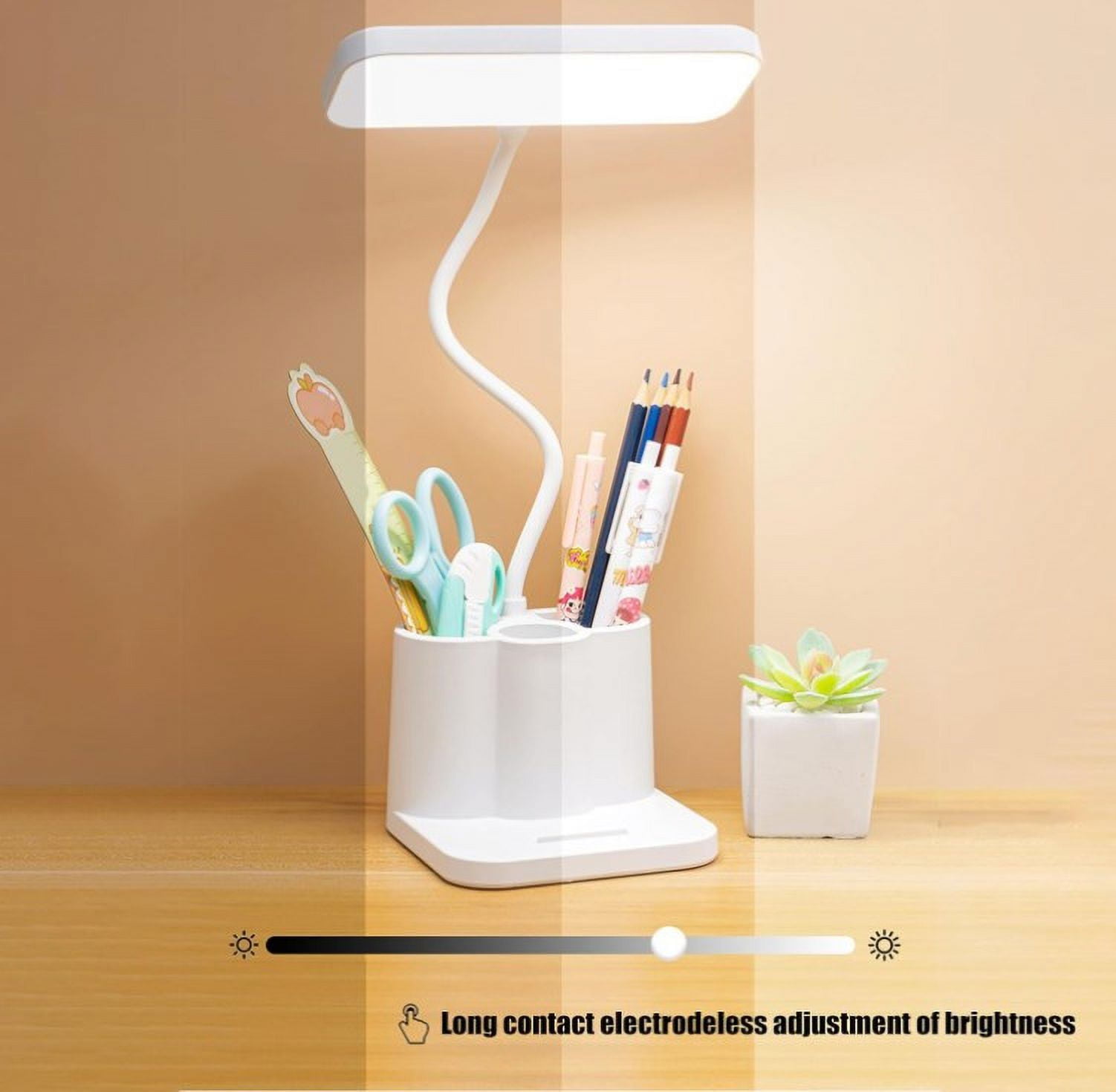 Rechargeable LED Desk Lamp - Touch Control, Stepless Dimming, 3 Color Modes, Gooseneck Design with Pen Holder & Night Light, for Study, Reading, Home Office, Dorm, and Bedroom