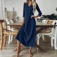 thumbnail image 6 of 3/4 Sleeve Elegant Linen Dresses for Women Summer Solid Color Loose V Neck A-Line Swing Wedding Guest Casual Dress, 6 of 7