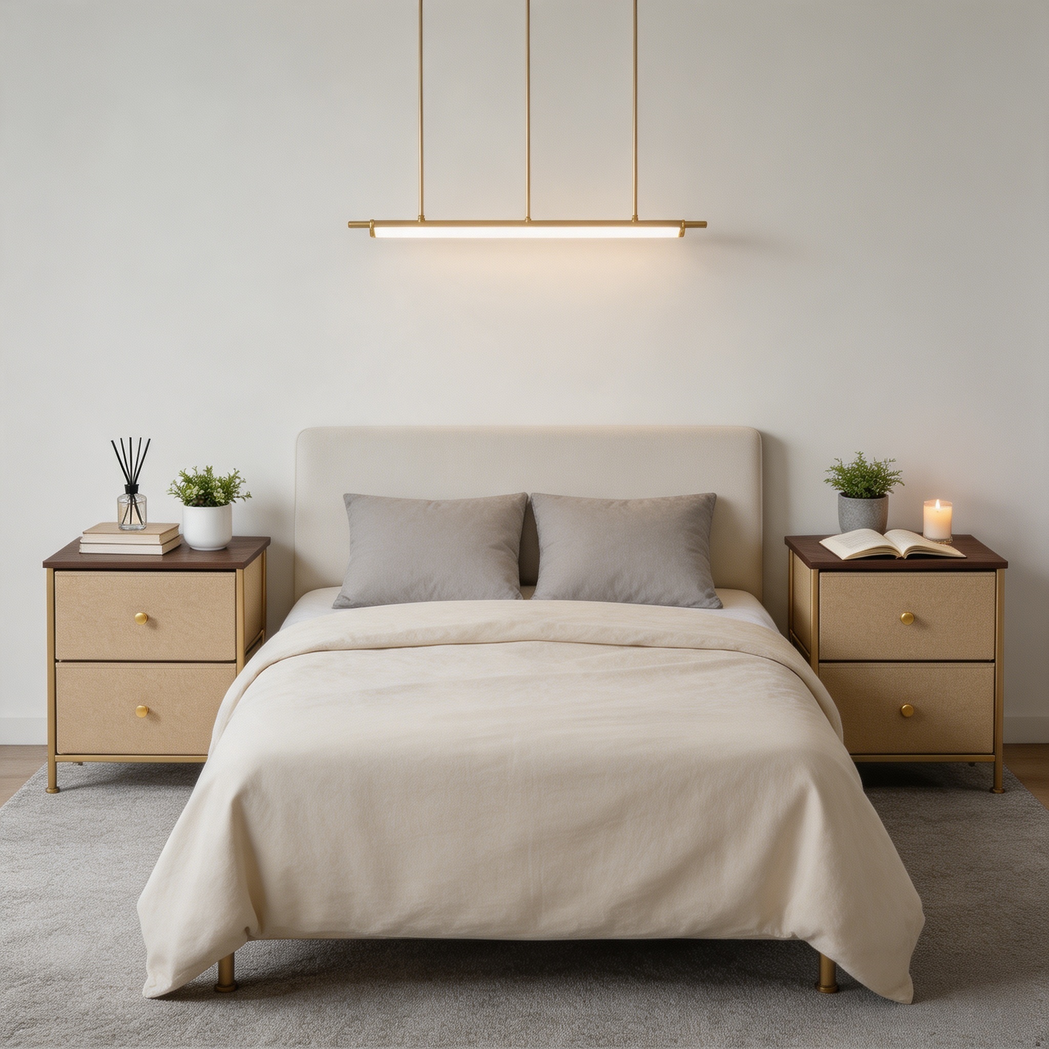 Double Drawer Bedside Table for Bedroom Living Room Storage