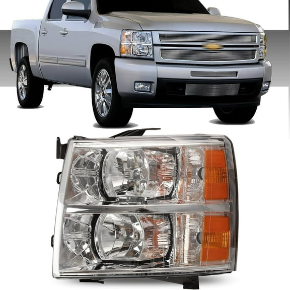 HOUGEET Fit for 2007-2013 Chevy Silverado 1500 2500 HD Chrome Housing Headlights Right