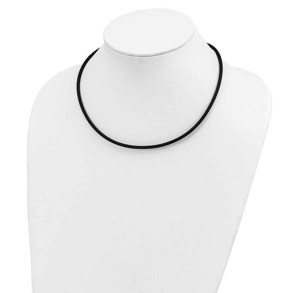 14K Yellow Gold Cord & Leather Chain Necklace 3 mm with Clasp Black Rubber 18 inch