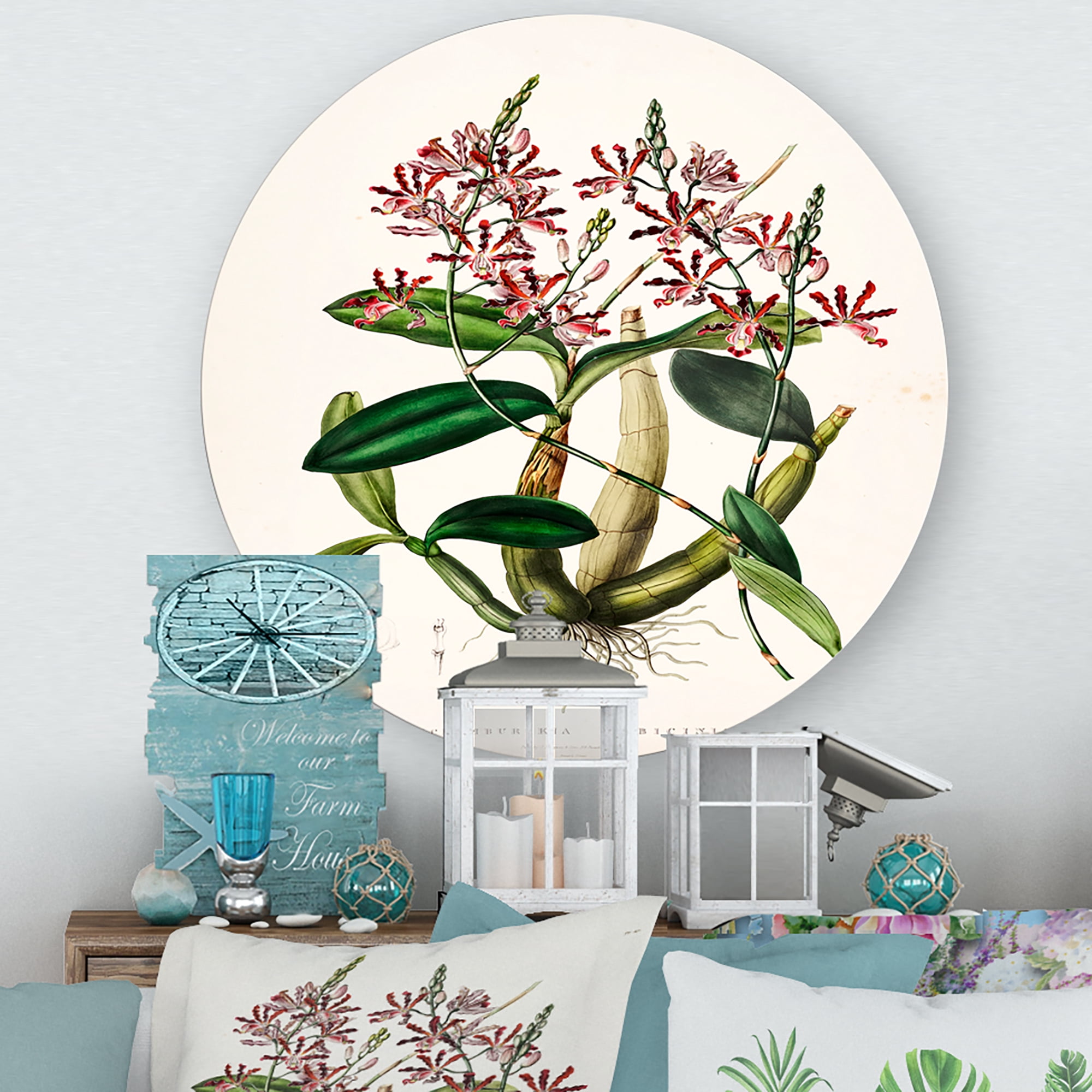 Designart 'Ancient Plant Life VII' Traditional Circle Metal Wall Art 11x11 - Disc of 11