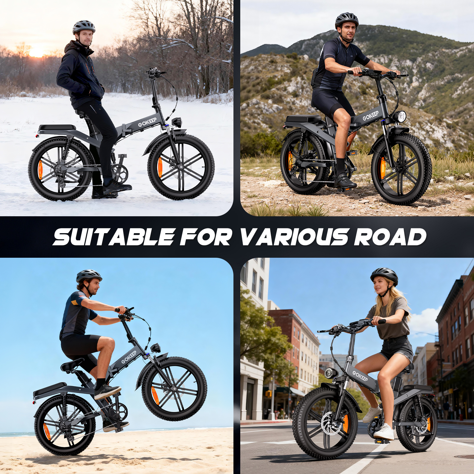 GOKEEP X20 Electric Bike for Adults, 1500W Peak Motor Electric Bicycle with 48V 21.3AH Removable Li Dual Battery, 20" x4.0 Fat Tire Folding Electric Dirt Bike, E-Mountain Bike, UL2849, Grey