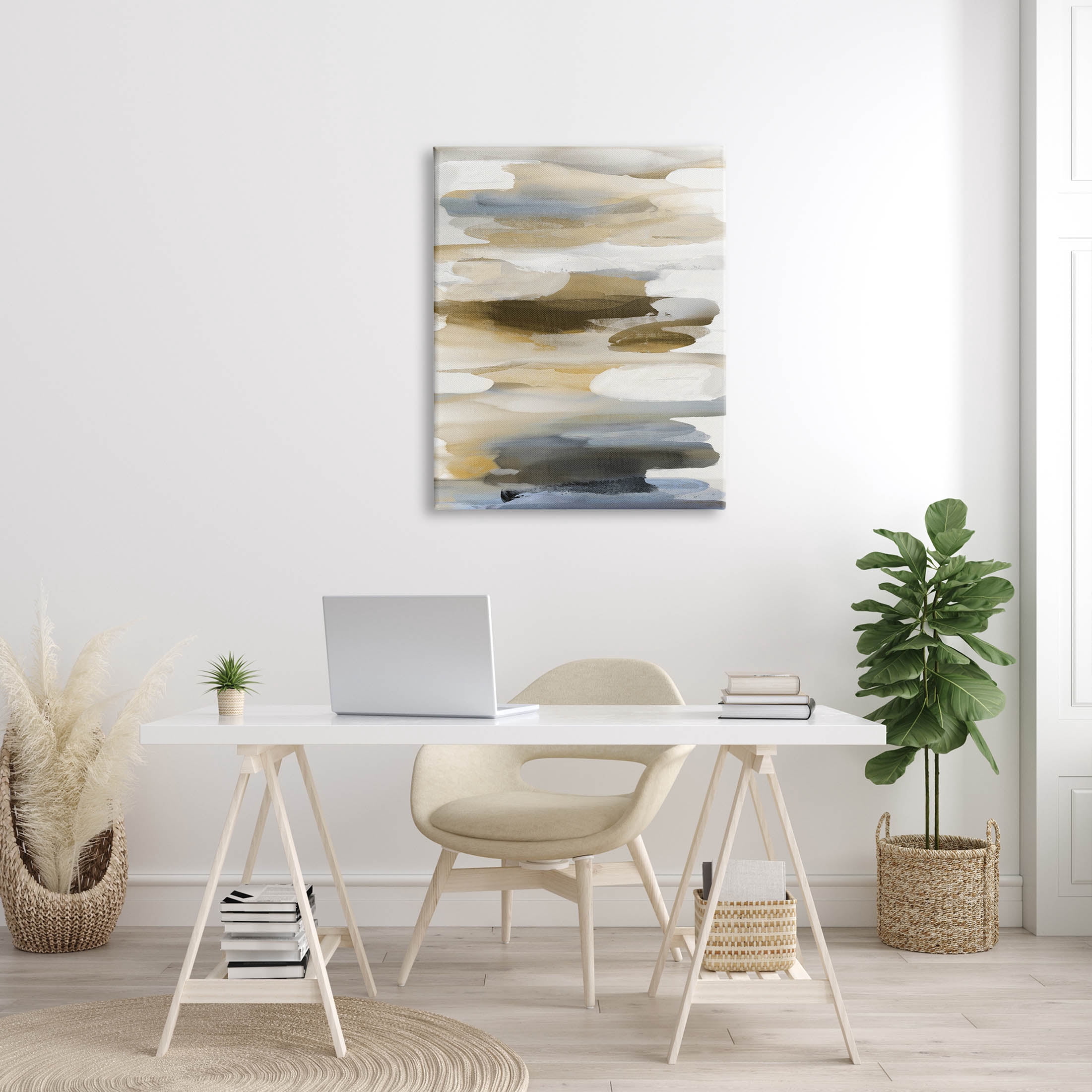 Stupell Industries Brown Blue Abstract Shapes Graphic Art Gallery Wrapped Canvas Print Wall Art, Design by Jackie Hanson