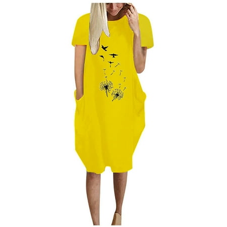 

Red Dresses for Women White Dress Women s Summer Fashion Floral Print Casual Short Sleeve with Pocket Crew Neck Loose Fit Dress Dress Pants Women Skims Dupes Dress on Clearance Yellow 2XL