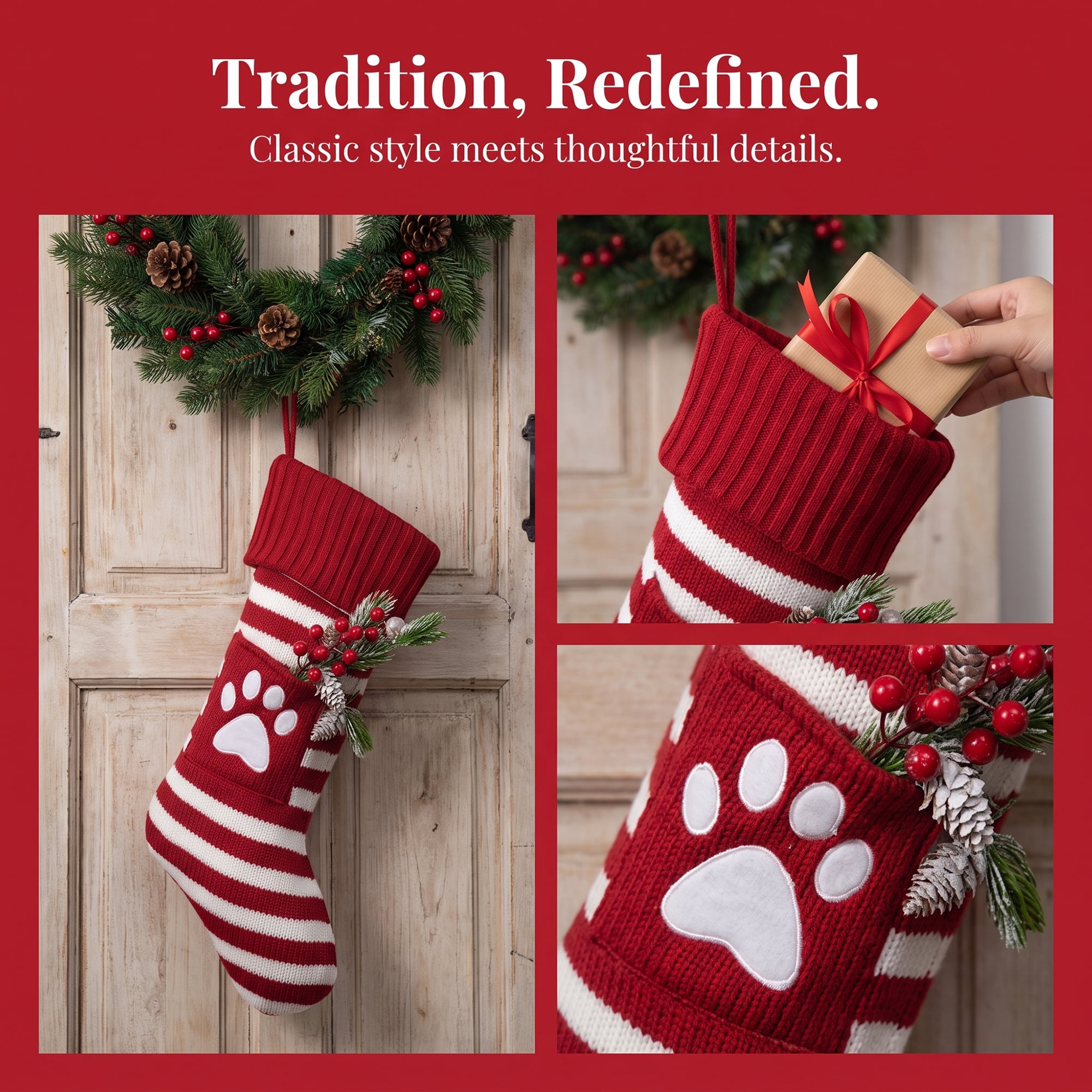 Unique Bargains Festive Christmas Stockings Luxury Cozy Lounge Accents Red 18"