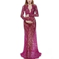 thumbnail image 4 of Versatile Maternity Long Sleeve V Neck Sheer Lace Dress Bodycon Fit Trailing Train for Various Formal Activity, 4 of 8