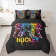 thumbnail image 2 of Manfei Boys Hockey 7 Pieces Bedding Comforter Set,Sport Theme Full Bedding Set,Colorful Splashing Ink Fitted Sheet Flat Sheet For Kids,Luxury Bedroom Decor Reversible, 2 of 8