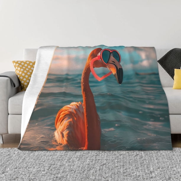 Balery Swimming Goggled Flamingo Manta de Franela con Dibujo, Lujo Ultra Suave y Cálido, Antipelusa y Resistente a las Arrugas para Cama, Sofá, Camping -50"x40"