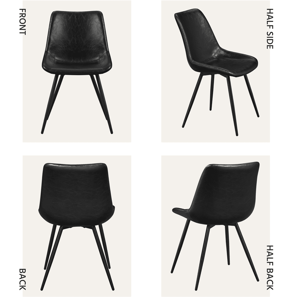 Alden Design 2PCS Faux Leather Dining Chairs with Metal Legs for Dining Room, Black