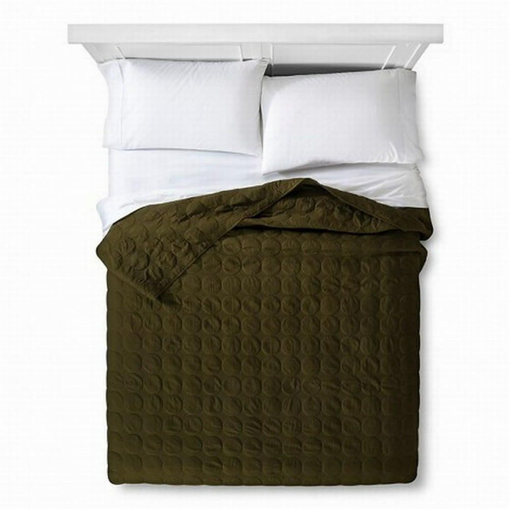 Room Essentials Dot Stitched Olive Green Twin Quilt Comforter Bed Cover