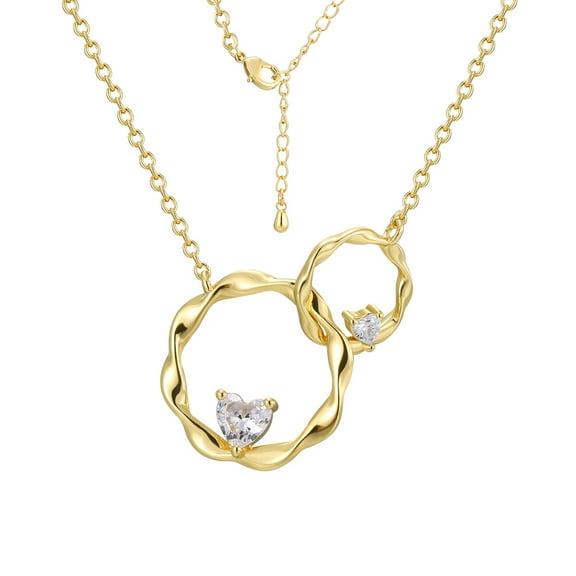 Gold Plated Double Twisted Circles Heart-Shaped Cubic Zirconia Necklace Gold Necklaces for Women Gift For Mom, Wife, Or Girlfriend