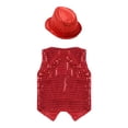 thumbnail image 3 of Moggemol Gilet de Danse Jazz Choeur pour Filles et Garçons avec Chapeau Costume de Performance de Scène Veste de Fête Rouge 140, 3 of 7