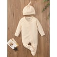 thumbnail image 2 of Qmyliery Babies Clothes Casual Set, Solid Color Long Sleeve Footed Romper and Cap, 2 of 9