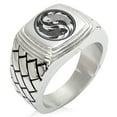 thumbnail image 1 of Stainless Steel Koi Fish Yin Yang Geometric Pattern Step-Down Biker Style Polished Ring, 1 of 1