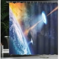 thumbnail image 4 of Ambesonne Outer Space Shower Curtain, UFO on Earth Sci-Fi, 69"Wx84"L, Blue Orange, 4 of 5