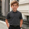thumbnail image 3 of shoper Polo Shirts for Boys 14-16 School Uniform Short Sleeve Tops, Button Closure, Textured Shirt Stretchy Quick Dry Casual Golf Grey, 3 of 6