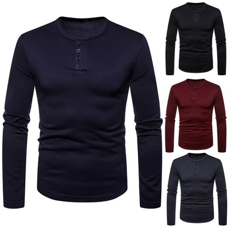Sell Well Fashion Men Long Sleeve T-Shirt Tee Slim Fit Blouse Casual Button Top Henley Basic Shirt For
