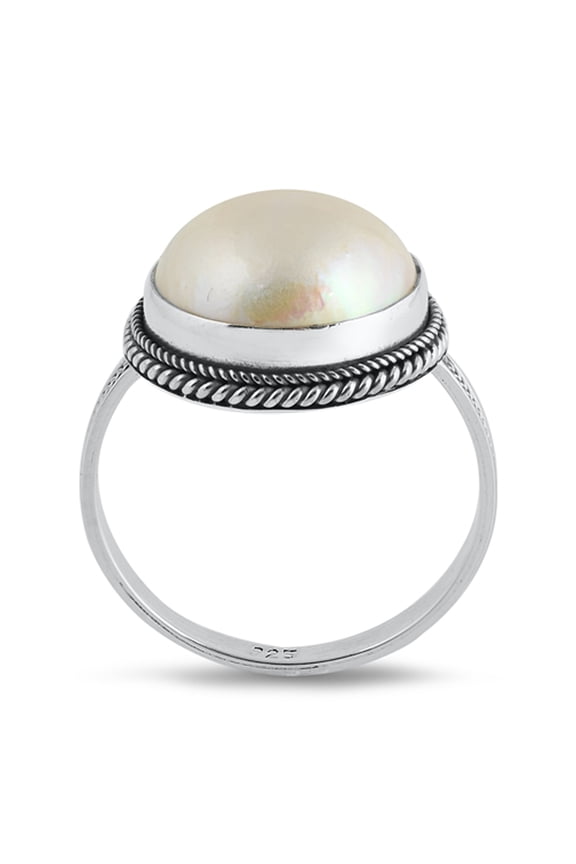 Freshwater Simulated Pearl Oxidized Rope Bali Ring 925 Sterling Silver Band Jewelry Female Size 6