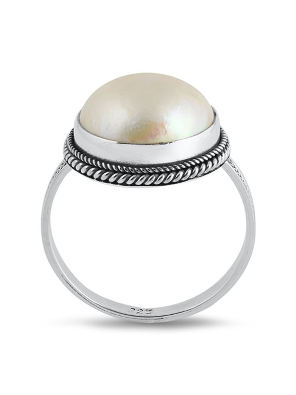 Freshwater Simulated Pearl Oxidized Rope Bali Ring 925 Sterling Silver Band Jewelry Female Size 6
