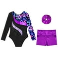 thumbnail image 4 of Alvivi Girls Metallic Long Sleeve Gymnastics Leotards Dancing Tumbling Bodysuit with Shorts Hairband Neon Starry 6, 4 of 7