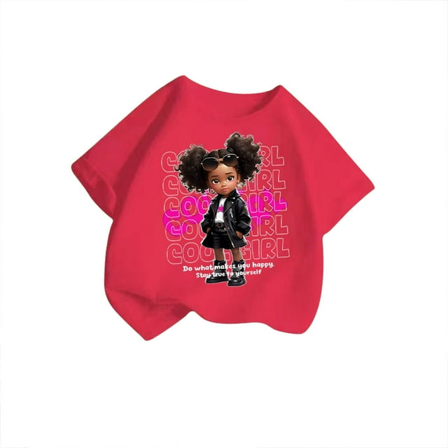 MEZZALL T-Shirt Graphique Mignon pour Fille, Col Rond, Manches Courtes, Tee d'Été Décontracté, T-Shirts Hauts, Rose Vif, 11-12 Ans