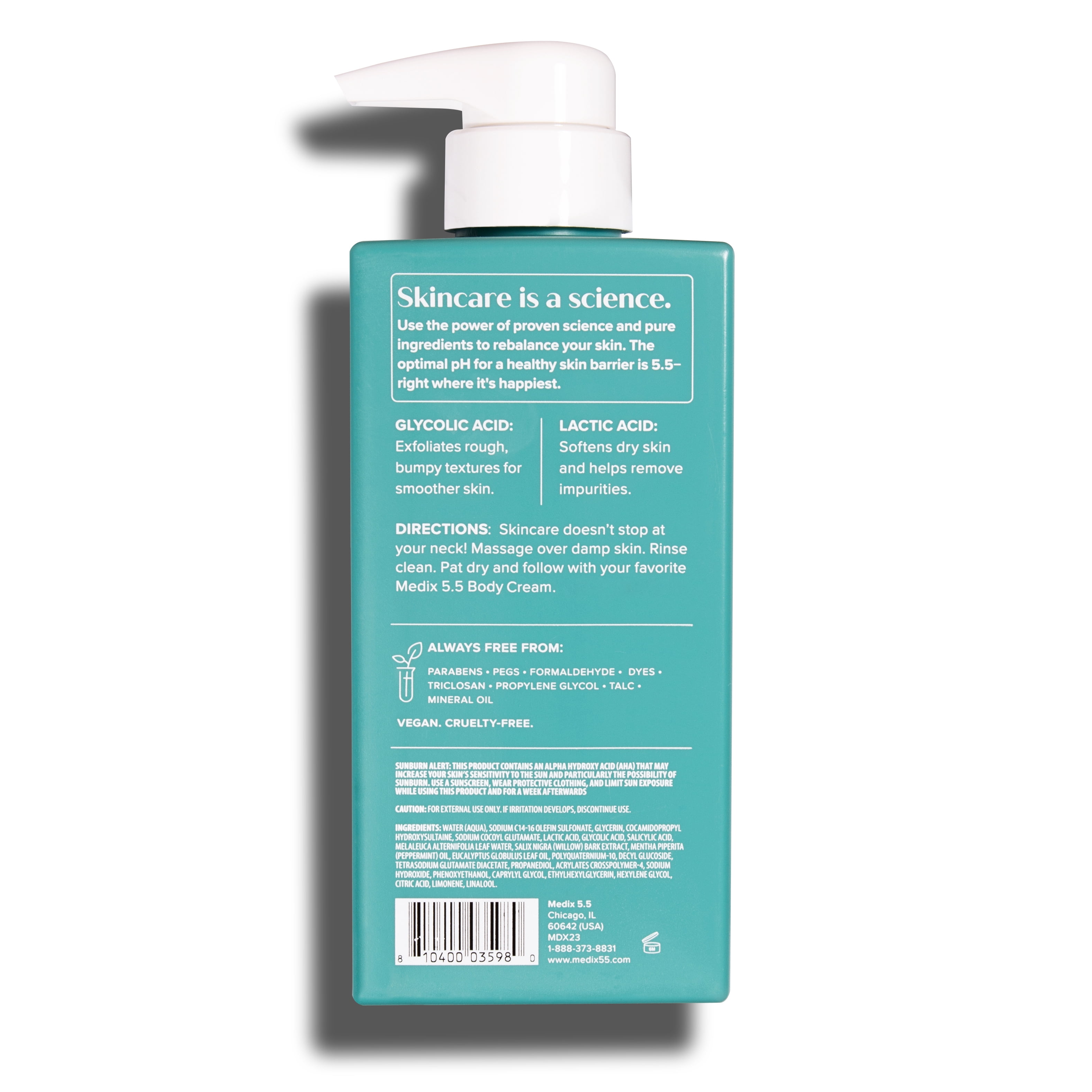 MEDIX 5.5 Glycolic Acid + Lactic Acid Body Wash for Clean Skin, 15 fl oz