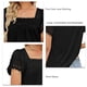 thumbnail image 5 of Blusa de manga corta con costuras de encaje Camiseta informal holgada de manga corta de color puro para mujer Negro XL, 5 of 6