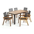 thumbnail image 7 of Soren Outdoor 7 Piece Acacia Wood and Mesh Dining Set with Rectangular Table, Teak, Black, 7 of 7